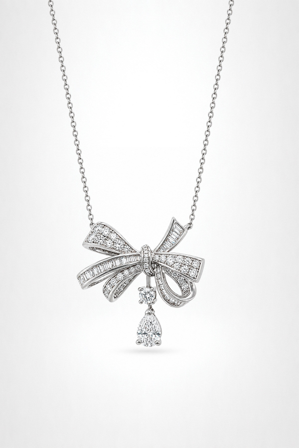 Колье круглый бант в инкрустацию белое