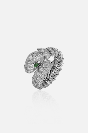 Серебряное кольцо 925 пробы с фианитами змея регулирующаяся