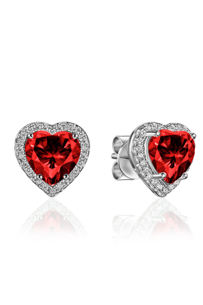 Серьги сердце в обсыпку красное