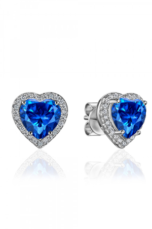 Серьги сердце синие с белой инкрустации фианитов