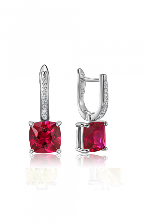 Серьги карамель красные из серебра 925 пробы с фианитами