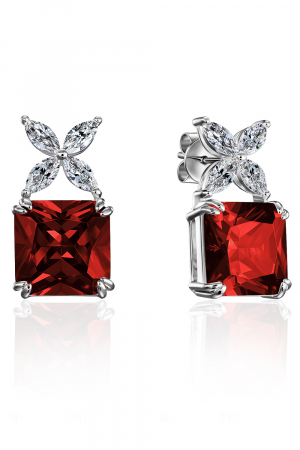 СЕРЕБРЯНЫЕ 925 ПРОБЫ С ФИАНИТАМИ МАРКИЗ КРАСНЫЕ КВАДРАТ