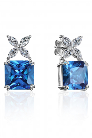 СЕРЕБРЯНЫЕ 925 ПРОБЫ С ФИАНИТАМИ МАРКИЗ СИНИЕ КВАДРАТ
