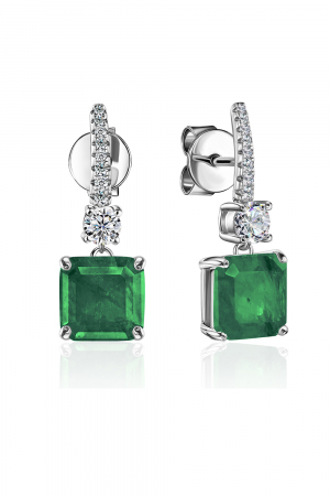 Серьги  Leose из серебра 925 пробы с фианитами изумрудные