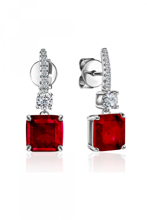 Серьги  Leose из серебра 925 пробы с фианитами красные