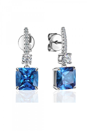 Серьги  Leose из серебра 925 пробы с фианитами синие