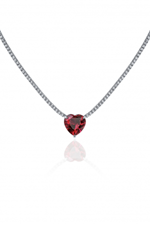 Серебряное колье 925 пробы сердце красное с фианитами