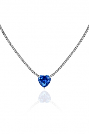 Серебряное колье 925 пробы синее сердце с камнями