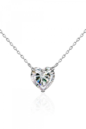 Серебряное колье 925 пробы сердце белое с фианитами
