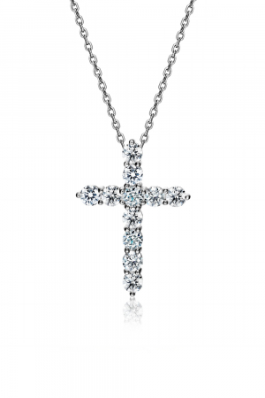 Серебряное колье 925 пробы Крест с фианитами 3 см