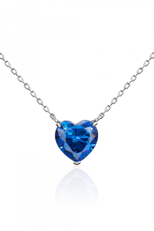 Серебряное колье 925 пробы сердце синий камень