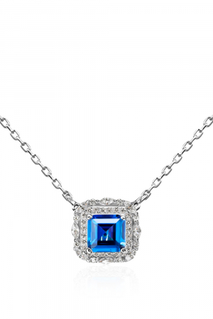 Серебряное колье 925 пробы 1698 синий квадрат с фианитами