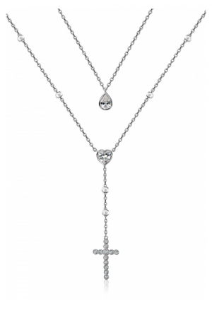 Серебряное колье 925 пробы двойное с крестом