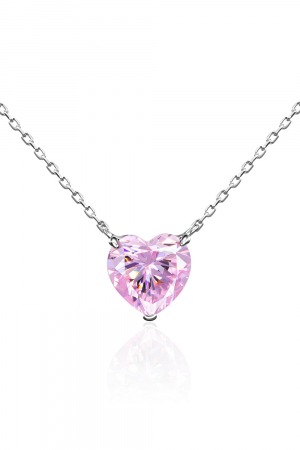 Серебряное колье 925 пробы сердце розовое с фианитами