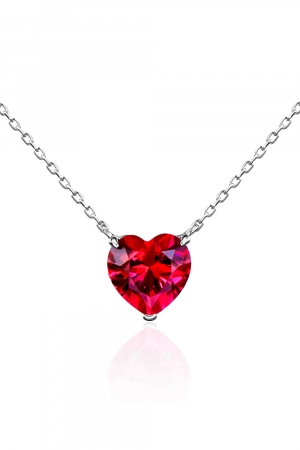 Серебряное колье 925 пробы сердце красное с фианитами