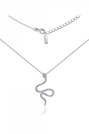 Серебряное колье 925 пробы с изящной  змеей с фианитами