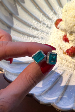 Серьги прямоугольные параиба в инкрустации 