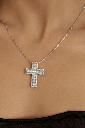 Колье крест квадрат в инкрустацию белое