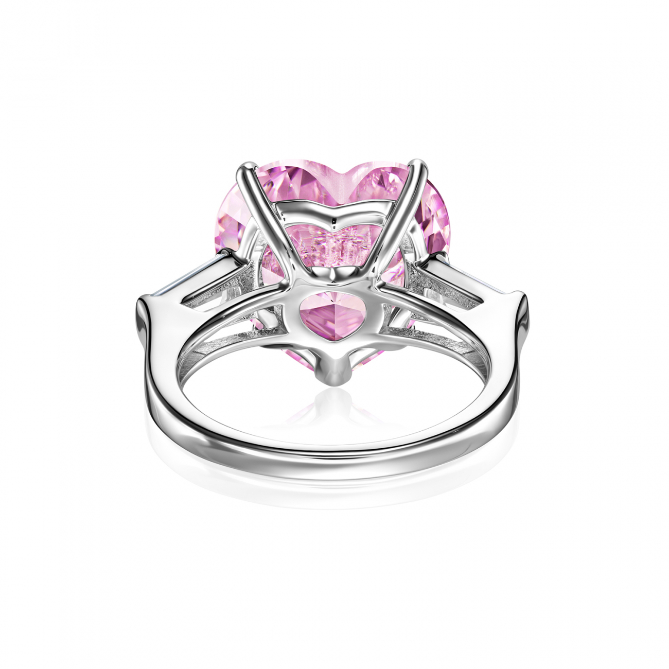 Кольцо сердце розовое из серебра 925 пробы с фианитами