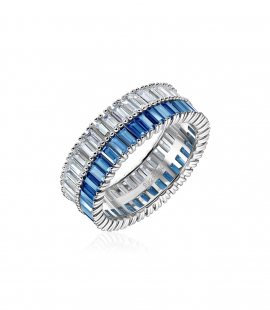 Кольцо дорожка с синими багетами из серебра 925 пробы с фианитами