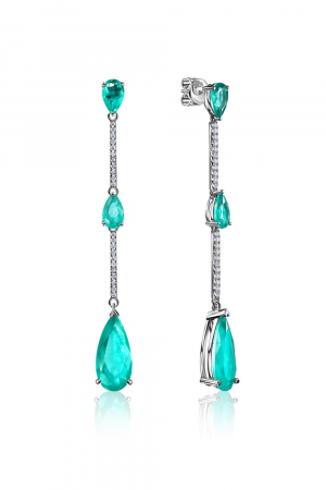 Серебряные серьги 925 пробы с фианитами длинные капли
