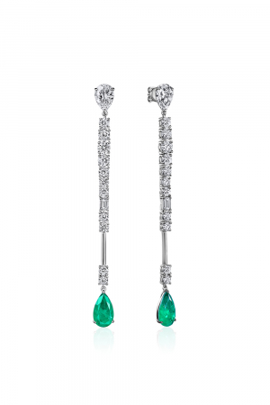 Серебряные серьги 925 пробы длинные с изумрудной каплей