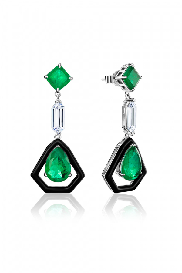 Серьги висячие капля керамика изумрудное