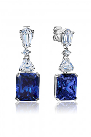Серебряные 925 пробы крупные серьги синие висячие